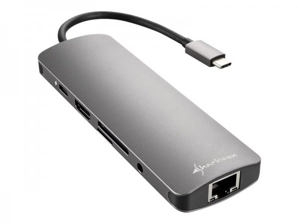 Sharkoon USB 3.0 Type C Combo Adapter - USB tipo-C - HDMI - RJ-45 - USB 3.2 Gen 1 (3.1 Gen 1) - Grig